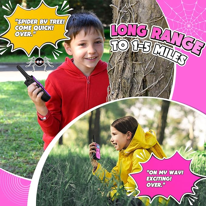Wishouse Walkie Talkies for Kids Rechargeable Long Range,Xmas Birthday Gift for 4 5 6 7 8 9 Year Old Girls,Hiking Gear Camping Games Cool Toys with NOAA,SOS Siren,Lamp,Lanyards,Easy to Use,2 Pack