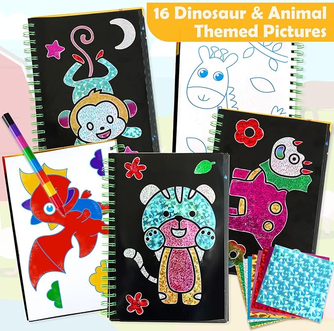 FUNNYB&G Foil Art Craft Activity for Kids - Gift for Boys Crafts for Kids Fun Art Supplies DIY Creative Travel Toy, Birthday Gift Party Favor Toys for Girls Boys 4 5 6 7 8 9 Years Old (Dinosaur)