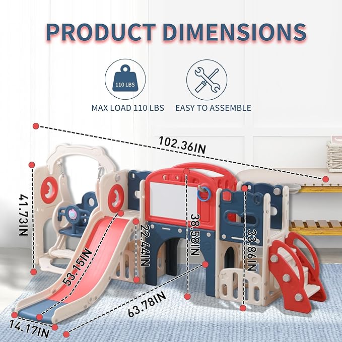 Toddler Outdoor Climber Playset with Basketball for Kids Ages 1 to 3 Years Slide and Swing Set 12 in 1 Playground Indoor Slide for Kids Durable Ecofriendly Plastic Backyard Playset Red