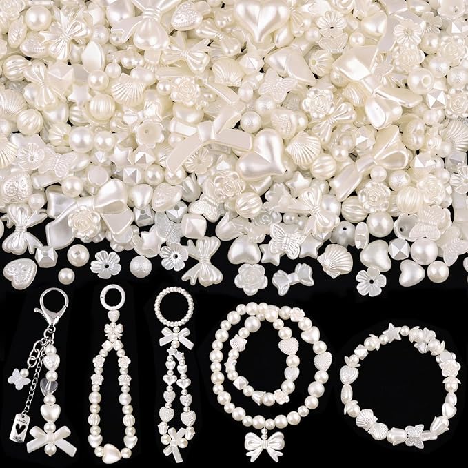 Assorted 270-320PCS Mix ABS Imitation Pearl Beads for Bracelet Making, Bow Butterfly Heart Kawaii Aesthetic Acrylic Beads,Cute Bead for Jewelry Making DIY Necklace Keychain Phone Charms