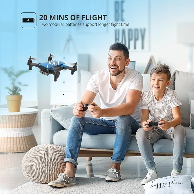 DEERC D20 Mini Drone with Camera for Kids, Remote Control Toys Gifts for Boys Girls with Voice Control, Gestures Selfie, Altitude Hold, Gravity Control, One Key Start, 3D Flips 2 Batteries, Blue