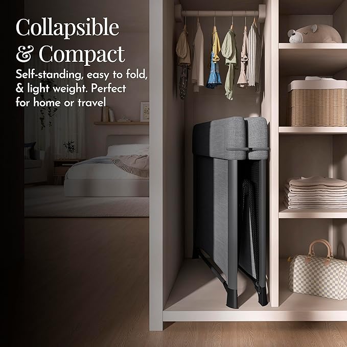 Evolur Zane Portable Playard with Instant Fold, Removable Mattress Cover & Full-Size Zipper Bassinet – Lightweight Travel Crib for Infant (0–18 Months) Grey