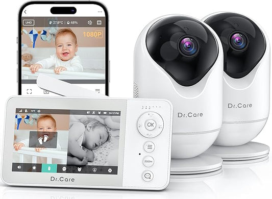 VistaView Lite RB Smart WiFi Baby Monitor with 2 Cameras - 4” 720P Split Screen & 1080P Camera App Control, Motion Alerts, 2500mAh Removable Battery, Night Vision, Multi-User, Triple Security