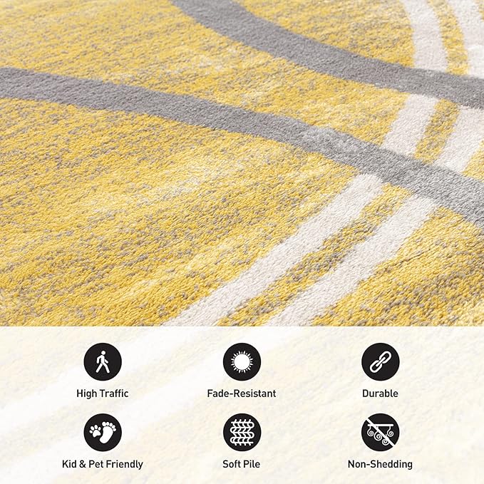 Rugshop Modern Wavy Circles Design Area Rug 6'6" x 9' Yellow