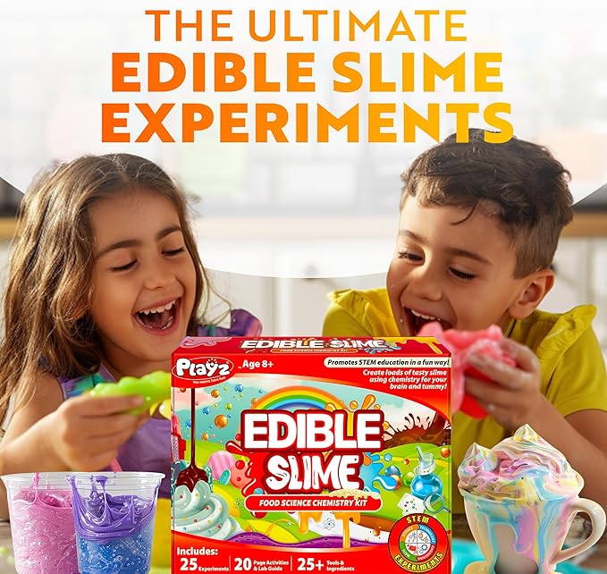 Playz Edible Slime Candy Making Science Kit for Kids Ages 8-12 Years Old - Food Science Chemistry Kid Science Kit with 25 Experiments to Make Slime Chocolates, Educational Science Kits for Boy & Girls