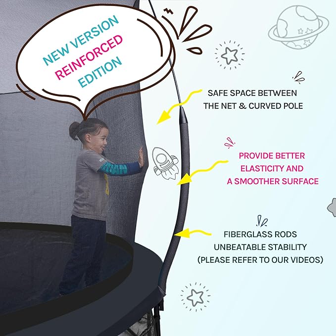 SkyBound 14 FT 12 FT 10FT 8FT 6FT Springless Trampoline for Kids and Adults - Recreational Trampolines with AntiRust Coating - Bungee Cords Outdoor Trampoline for Kids - No-Gap Design Zipper System