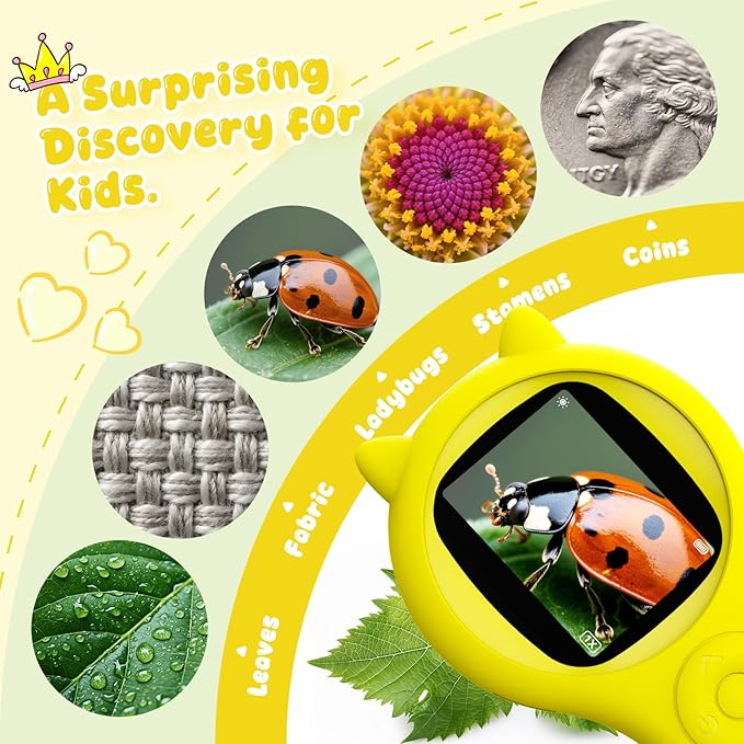 Kids Magnifying Glass Educational Science Kit - Mini LED Pocket Microscope for Kids(5-10 Years) - Durable Design - Ideal Gift for Girls (Yellow)