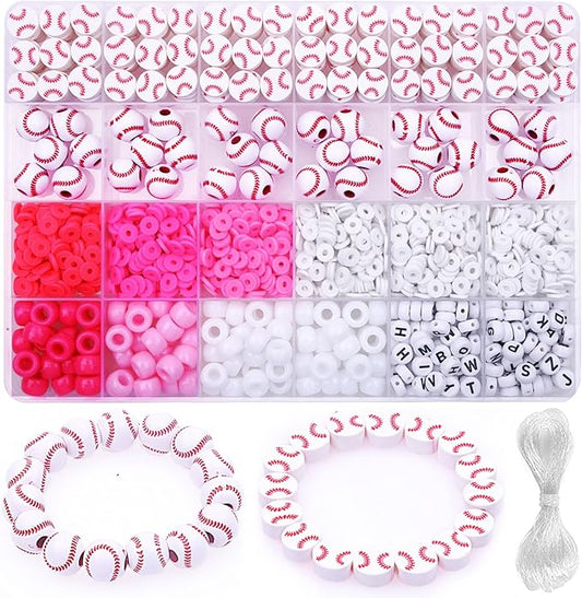 1600PCS Baseball Sports Ball Polymer Clay Beads Charms for Friendship Bracelets Making Kit Cute Fun Beads DIY Arts Crafts Birthday Gifts for Kids Girls Baseball Bead