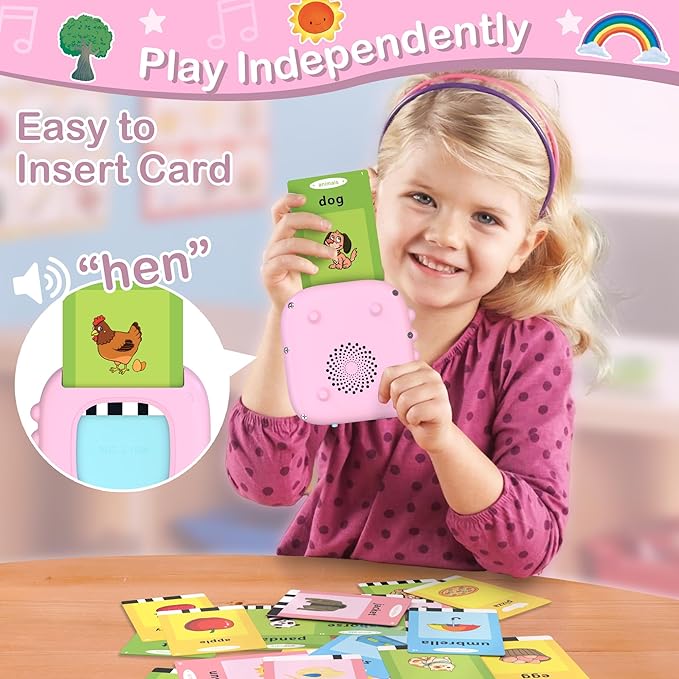 Talking Flash Cards for Toddlers 1-3, Educational Toddler Toys for 1 2 3 4 5 Years Old Girls Birthday Gift Idea, Montessori Learning Toy for Toddlers, Autism Sensory Toys, Pocket Speech Therapy Toy