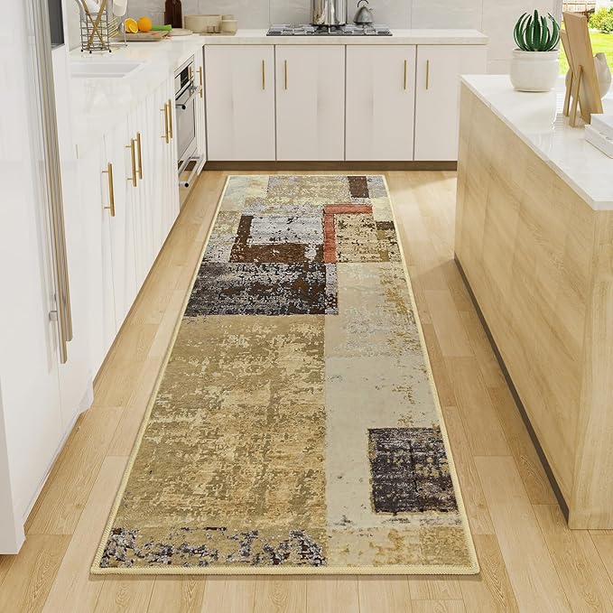 LOCHAS Washable Runner Rugs for Hallway, 2x6 Non Sip Soft Rug for Bedroom Entryway Kitchen Laundry Room, Long Abstract Carpet for Indoor Floor Bedside, Geometric Vintage Home Decor, Pet & kid Friendly
