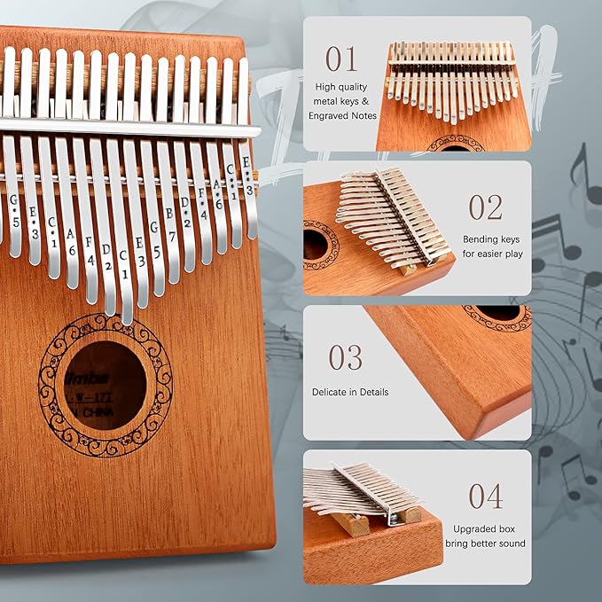 Kalimba Thumb Piano,YUNDIE Portable 17 Keys Mbira Finger Piano with Tune Hammer and Study Instruction,Musical Instruments Birthday Gift for Kid Adult Beginners Professional(Brown)