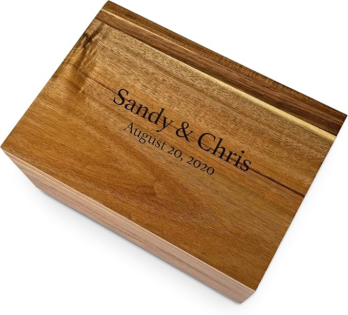 Wooden Keepsake Box Large - Personalized Memory Box, Acacia Wood Chest with Lid, Engraved Hidden Message, Decorative Memorabilia Boxes for Love Letters, Wedding Photos, Rustic Storage, 11x8x4.75 in