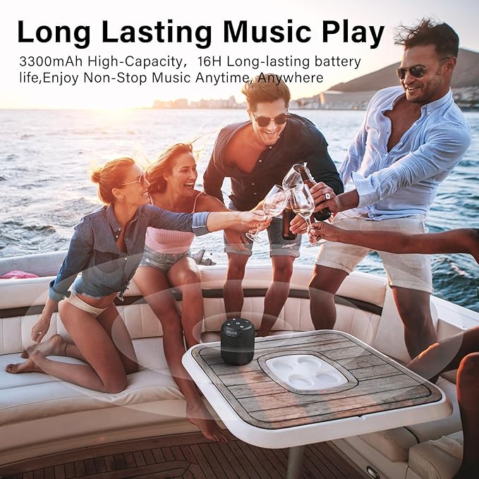 OHAYO Portable Bluetooth Speaker,IPX7 Waterproof Speakers, 15W Loud Stereo Sound, Wireless V5.3, AUX&TF-Card in, TWS, Built-in Mic, Black