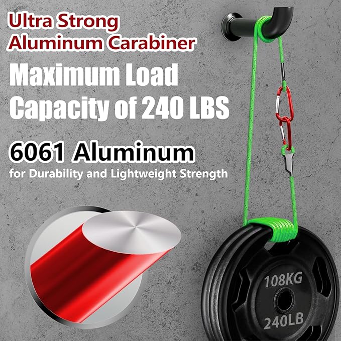 sprookber 4" & 5" Extra Large Aluminum Carabiner D Ring, Caribeener Clips, Spring Snap Hook for Keychain Clip, Set of 4