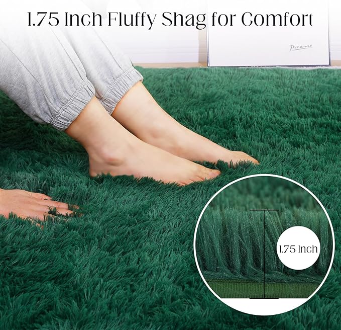 Fluffy Area Rug, 4x6 Green Rugs for Bedroom, Soft Plush Area Rugs for Living Room, Non-Slip Indoor Carpet for Nursery, Study Room, Playroom, Home Decor