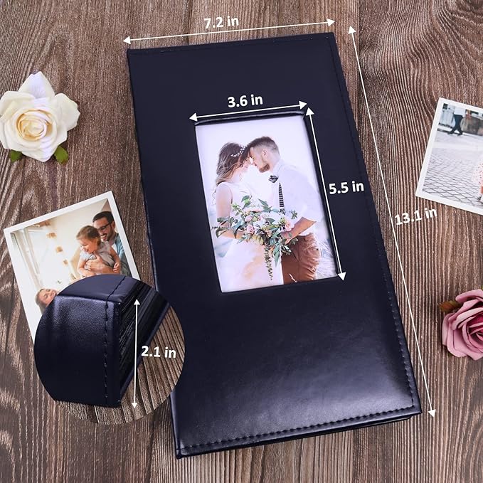 RECUTMS Photo Album 4x6 300 Pocket Black Pages PU Leather Slip-in Picture Album for Baby Family Anniversary Wedding Mother's Day (Blue)