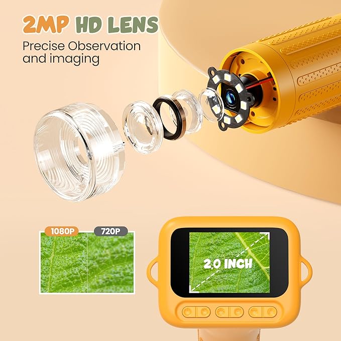 Handheld Microscope for Kids Portable Pocket Digiscope - 2" IPS HD Screen 1000X Digital Microscopes Camera PC Compatible 3-12 Year Old Girl Boy Science Edu Fun Birthday Gifts Toys