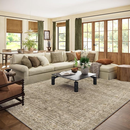 Machine Washable Rugs for Living Room: 8x10 Area Rugs for Bedroom Vintage Stain Resistant Non Slip Low Pile Lightweight Boho Carpet for Kitchen Dining Room Farmhouse Kids Room Nursery