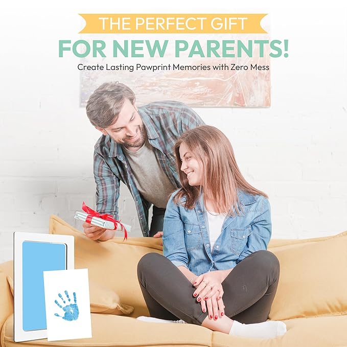 Clean Touch Ink Pad for Baby Handprints and Footprints – Inkless Infant Hand & Foot Stamp – Safe for Babies, Doesn’t Touch Skin – Perfect Family Memory or Gift – Blue Print Kit by Tiny Gifts