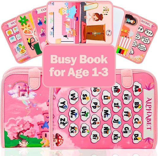 Princess Busy Book for Toddlers 1-3 | Montessori Activity Book with Various Activities For Girls & Boys | Educational Learning Sensory Board For Toddlers 1-3 | Portable busy board Travel Toy for Car