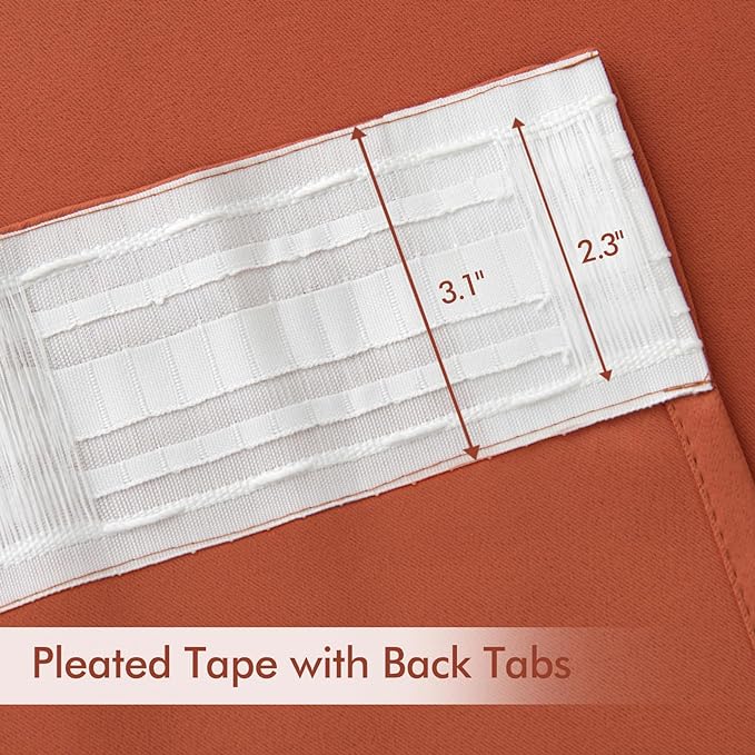 MIULEE Back Tab Burnt Orange Blackout Curtains 90 Inch Long 2 Panels Set for Living Room Bedroom, Fall Terracotta Rod Pocket/Pinch Pleated Thermal Insulated Room Darkening Light Blocking Curtains