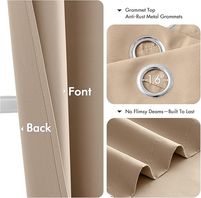 MIULEE Beige Blackout Curtains for Bedroom Living Room 96 Inches Long 2 Panels, Thermal Insulated Room Darkening Drapes Solid Grommet Top Noise Reduction Light Blocking Window Treatments 40x96 Inch