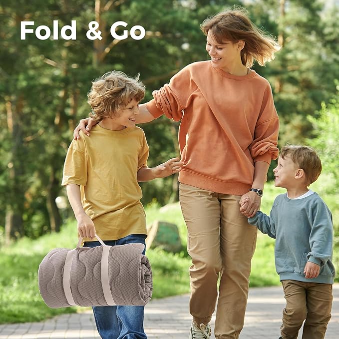 Momcozy Baby Play Mat for Floor, 50x50 Thickened Playpen Mat, Playmate for Baby Tummy Time, Waterproof & Non-Slip, Foldable Outdoor Mat with Carrying Handle, Leopard Heart