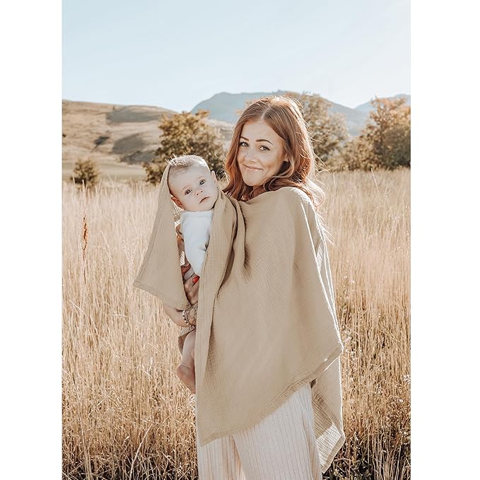 Konssy Muslin Nursing Cover for Breastfeeding, 360° Full Privacy Breathable 100% Cotton Breastfeeding Cover, Multi-use Carseat Canopy