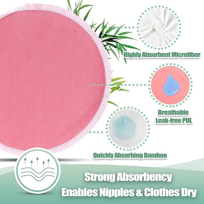 Nursing Breast Pads (14 Pack) + Laundry Bag & Travel Storage Bag, 4.7 inch Option - Washable & Reusable Breastfeeding Nursing Pads (Gentle, Large, Daytime Use)