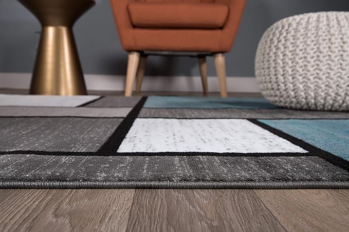 Rugshop Contemporary Modern Boxes for Home Office,Living Room,Bedroom,Kitchen Non Shedding Area Rug 6' 6" X 9' Blue/Gray