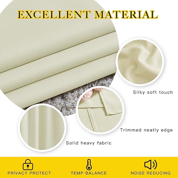 NICETOWN Short Window Curtains for Kitchen, Grommet Sunlight Reducing Solid Vertical Curtains & Drapes for Cafe & Home Office, Beige, 2 Panels, W52 x L36