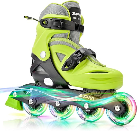 2PM SPORTS Inline Skates with Light Up Wheels, Roller Skates Blades for Boys Girls Kids Ages 5-8 8-12 4-6 6-12, Size Adjustable Beginner Blades Roller Skates