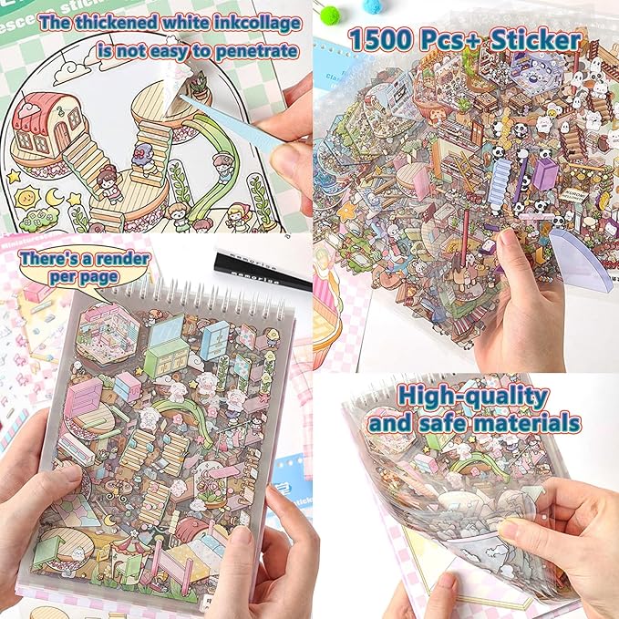 Sticker Book Activity, 20 Sets (1500+) DIY 3D Scene Stickers, Reusable Sticker Book, Mix and Match Creative Sets, Waterproof for All Surfaces, Ultimate Craft Supplies & Party Favors