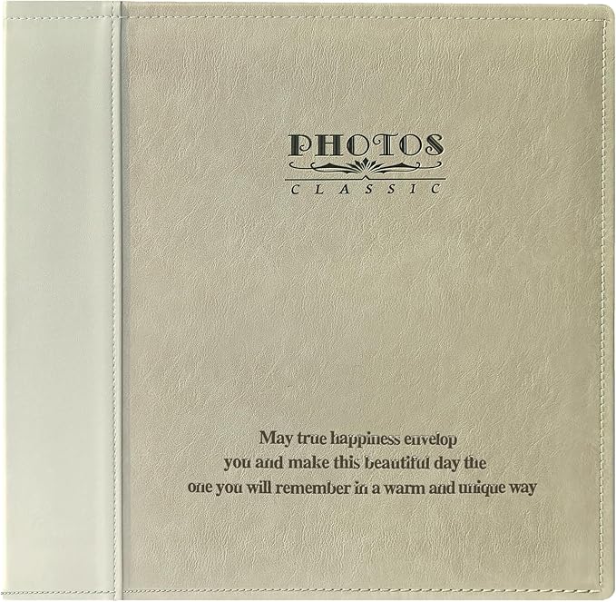 Magnetic Self-Stick Page Photo Album, Family Album, Leather Cover, Hand Made DIY Albums Holds 3x5, 4x6, 5x7, 6x8,8x10 Photos (Oatmeal)