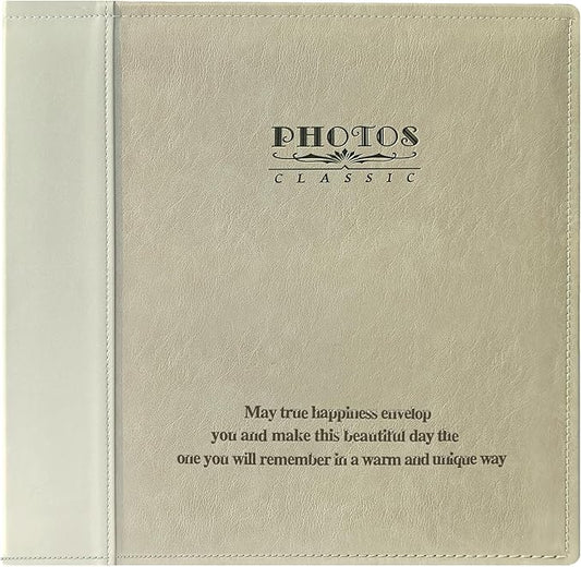 Magnetic Self-Stick Page Photo Album, Family Album, Leather Cover, Hand Made DIY Albums Holds 3x5, 4x6, 5x7, 6x8,8x10 Photos (Oatmeal)