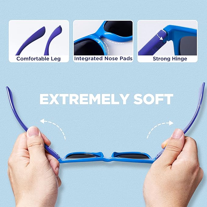 RIVBOS Kids Sunglasses Polarized UV Protection Flexible Rubber Glasses Shades with Strap for Boys Girls RBK004