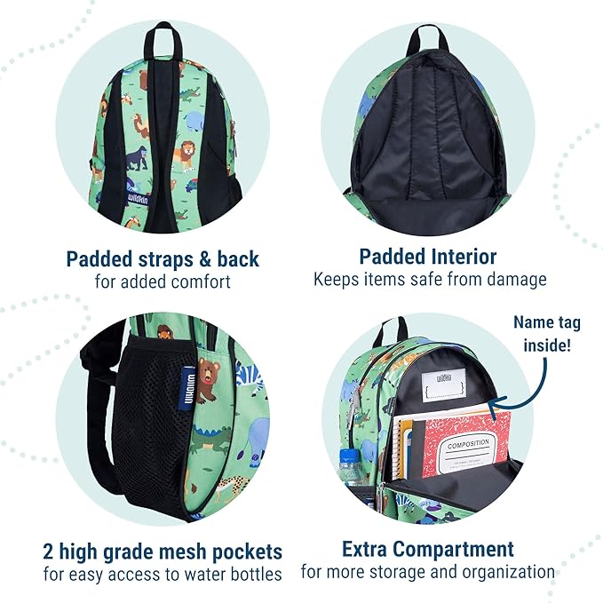 Wildkin 15-inch Kids Backpack – Durable, Padded, Adjustable for School & Travel - Wild Animals