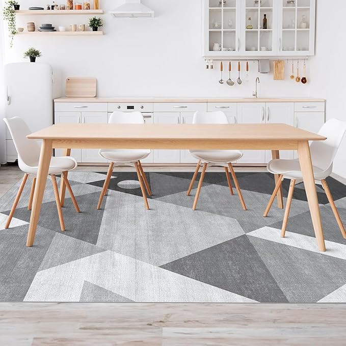 HOMFINE Washable Modern Area Rug - Geometric Style 6x9 Rugs for Living Room, Bedroom, Machine Washable Rug Soft Non Slip Non Shedding Area Rug - Grey, 6'x9'