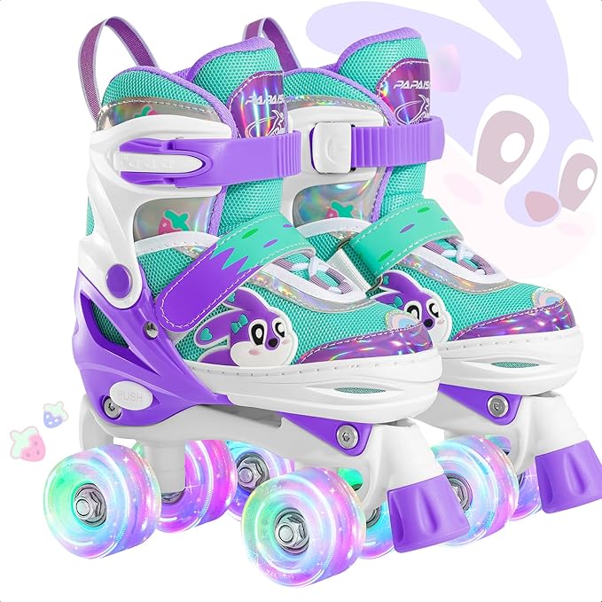 PAPAISON Adjustable Roller Skates for Girls Illuminating Wheels, Kids Toddler Rollerskates Ages 4-6 5-8 8-12