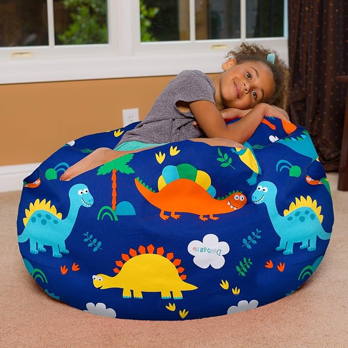 Posh Creations Bean Bag Chair for Kids, Teens, and Adults Includes Removable and Machine Washable Cover, Canvas Dinos on Blue, 38in - Large