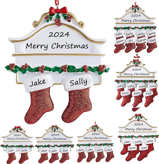 Personalized Christmas Ornaments 2025 Family of 2/3/4/5/6/7/8 Custom Christmas Stocking Ornament with Names Customized Ornaments for Xmas Tree,Family of 2