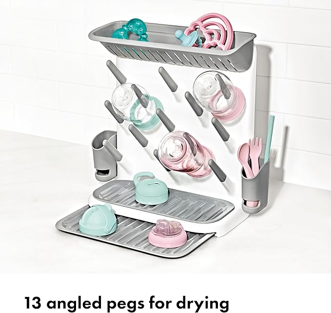 OXO Tot Expandable Drying Rack – Space-Saving Drying Rack | Newborn and Baby Essentials | Breastfeeding Essentials | Dry Baby Bottles | Save Space in Kitchen