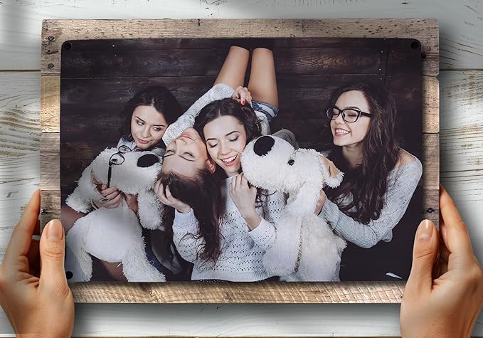 MUNDAZE Custom Portrait Metal Print on Reclaimed Wood Pallet Frame – Personalized Family Photo Gift – Glossy Aluminum Wall Art Keepsake – Made and Shipped in USA (16 x 12)