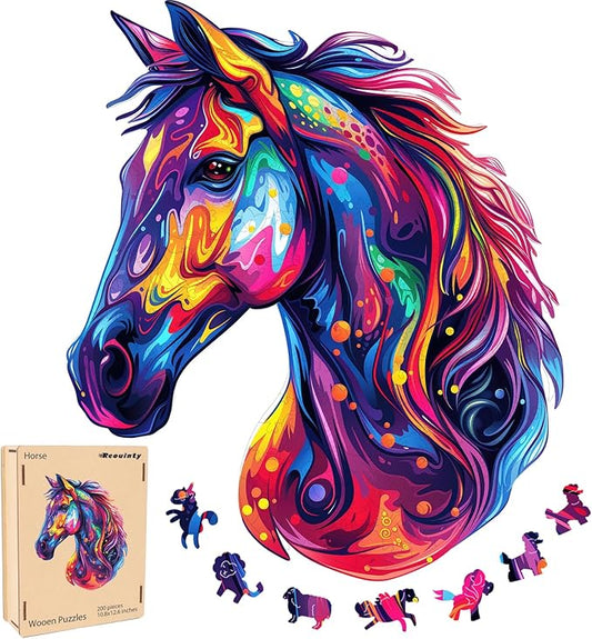 Wooden Puzzles for Adults, Horse Liberty Cool Wooden Jigsaw Puzzles(10.8 * 12.6in-200pcs), Unique Shape Animal Adult Pieces, Irregular Wood Puzzles Best Gift for Adults and Kids Family Game