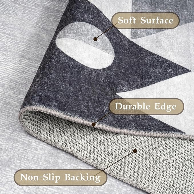 HOMFINE Washable Modern Area Rug - Geometric Style 8x10 Rugs for Living Room, Bedroom, Machine Washable Rug Soft Non Slip Non Shedding Area Rug - Grey, 8'x10'