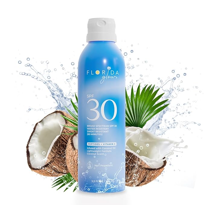 Florida Glow SPF 30 Sunscreen Spray - Hawaii 104 Reef Act & Florida Keys Compliant Broad Spectrum Water Resistant Sport Sun screen - Child Friendly Oxybenzone & Octinoxate Free (SPF 30 1-pack)