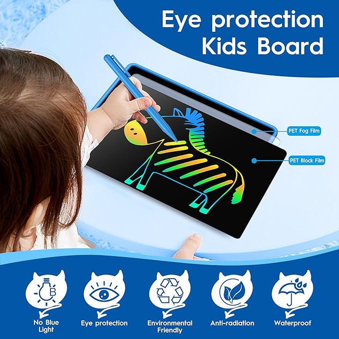 LCD Writing Tablet - 15 Inch Large Doodle Board, Rechargeable Drawing Pad for Kids & Teens, Learning Toys for 3-10+ Year Old Boys & Girls, Birthday & Christmas Gifts, Blue Travel Toys