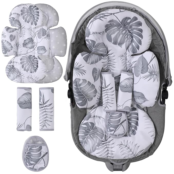 Infant Car Seat Insert, 2-in-1 Head & Body Carseat Support for Baby Newborn Toddler with Strap Covers, Reversible Ultra-Soft Cushion for Baby Carseat, Stroller, Swing & Bouncer