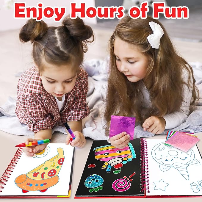 FUNNYB&G Foil Art Craft Activity for Kids - Gift for Girls Crafts for Kids Fun Art Supplies DIY Creative Travel Toy, Birthday Gift Party Favor Toys for Girls Boys 4 5 6 7 8 9 Years Old (Food)