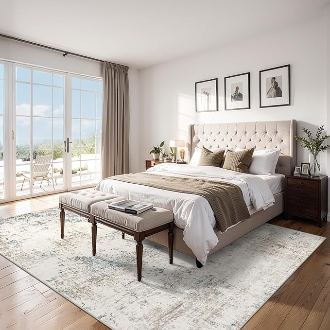 Area Rugs Living Room Rug - 4x6 Washable Modern Abstract Soft Neutral Non-Slip Carpet Large Indoor Floor Stain Resistant Thin Carpets for Bedroom Dining Room Farmhouse Nursery Home Office Multi